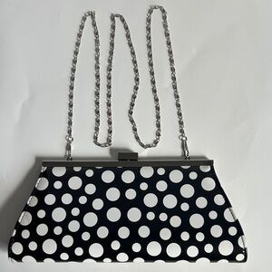 Neiman Marcus black and white polka dot clutch